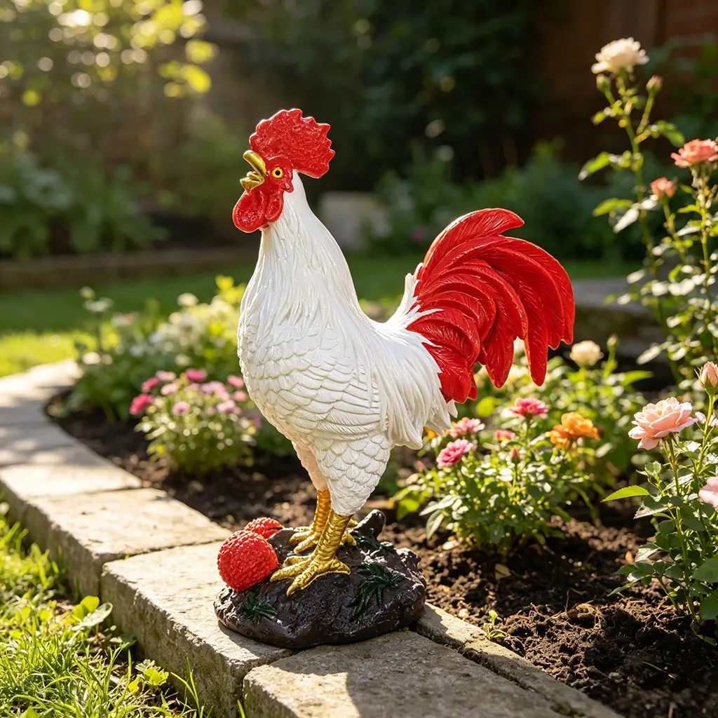 Rooster Resin Ornament, Detailed Feather Texture, Waterproof Outdoor Decor, Outdoor Garden Accessory, Garden Patio Tabletop Decoration, Cross-Border Home Gardening, Garden Animal Statues, Resin Sculptures, Garden Sculptures And Decor
