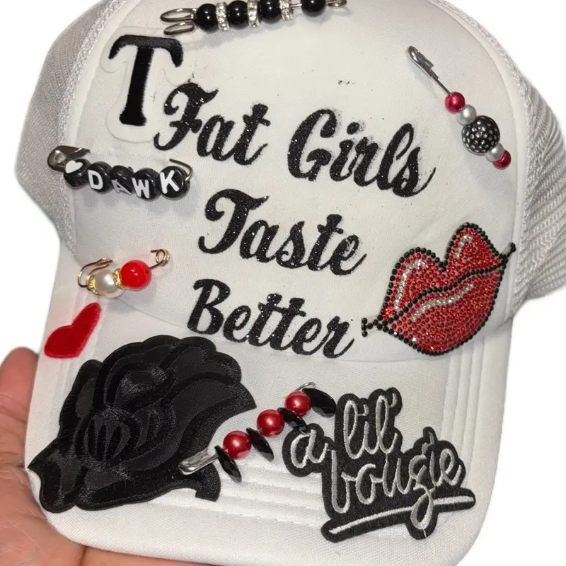 Junk Trucker Hats with Snap Closure - Various Colors Available - Stylish Design Featuring "Fat Girls Taste Better" Text & Accessories