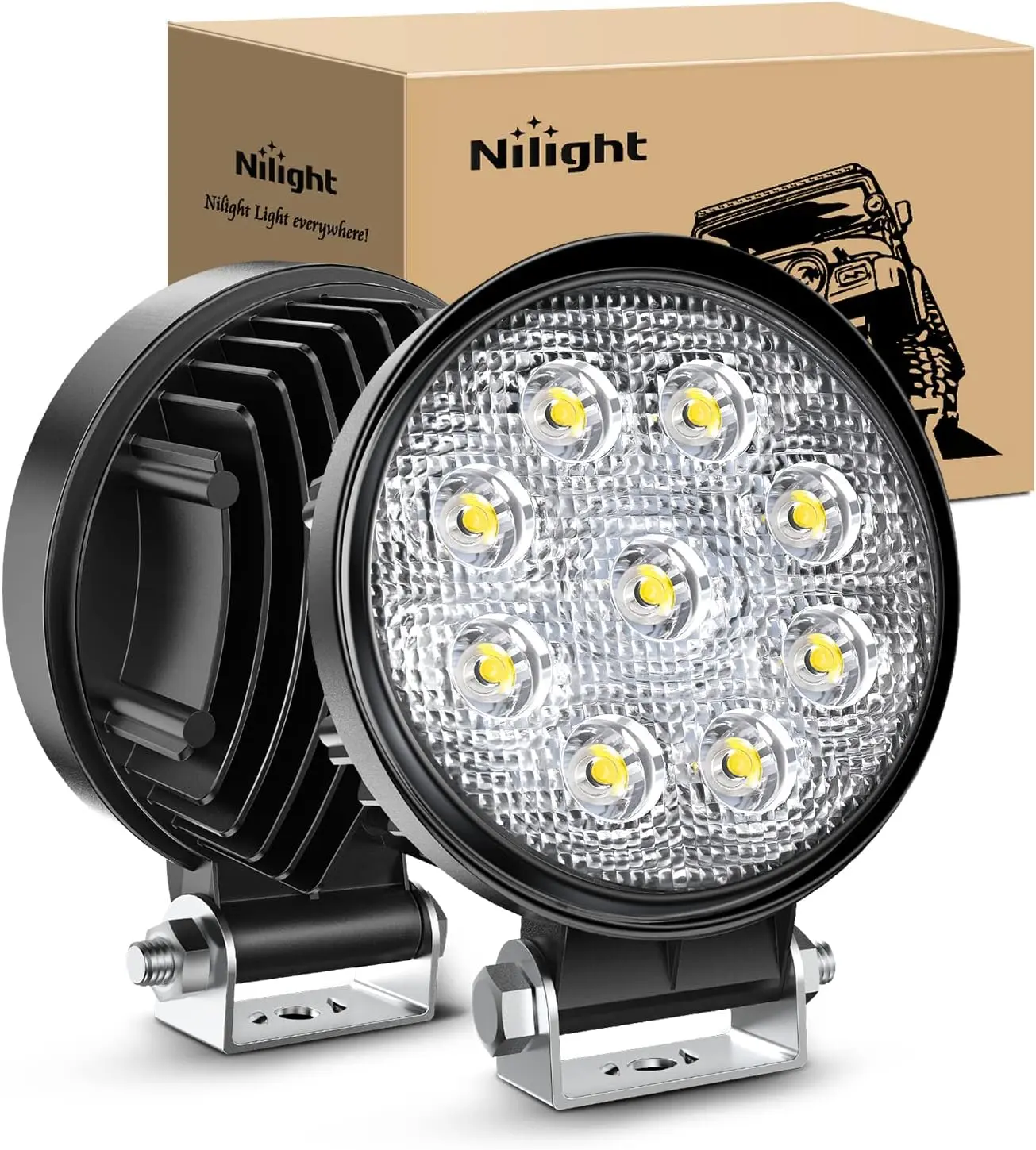 Nilight 2PCS 4.5" Round Shape LED Light Pods - 27W Output, 3000LM High Brightness Aluminum Alloy Off-Road Fog Driving Lights for Jeep, SUV, Truck, Offroad Driving Lights, Vehicle Accessories