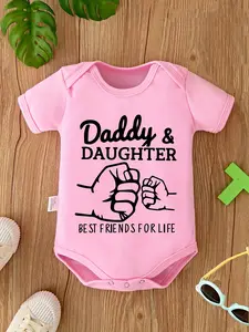 Baby Girls' "Daddy & Daughter Best Friends For Life" Short Sleeve Pink Bodysuit, Fist Bump Newborn Romper