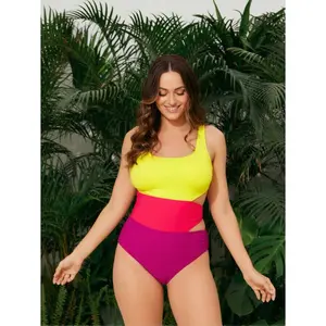 Women's One Piece Swimsuit Color Block Cutout Sexy Bathing Suit - Summer Beach Pool Swimwear For Women Teen Girls; Stylish Swimsuits For Vacation Spa