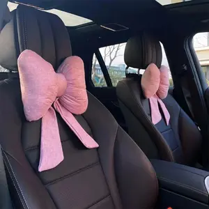 Car Neck Pillow Memory Cotton Bowknot Car Headrest Cute Interior Car Seat Accessories For Women Car Decoration