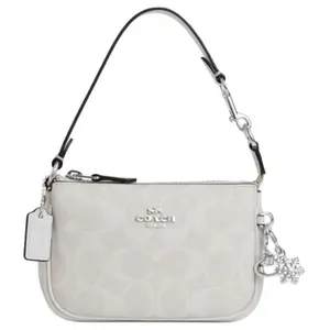 COACH Nolita 15 Mini Handbag with Metal Logo – Classic Monogram, Genuine Leather, Women’s Tote, Shoulder, or Crossbody Bag in White