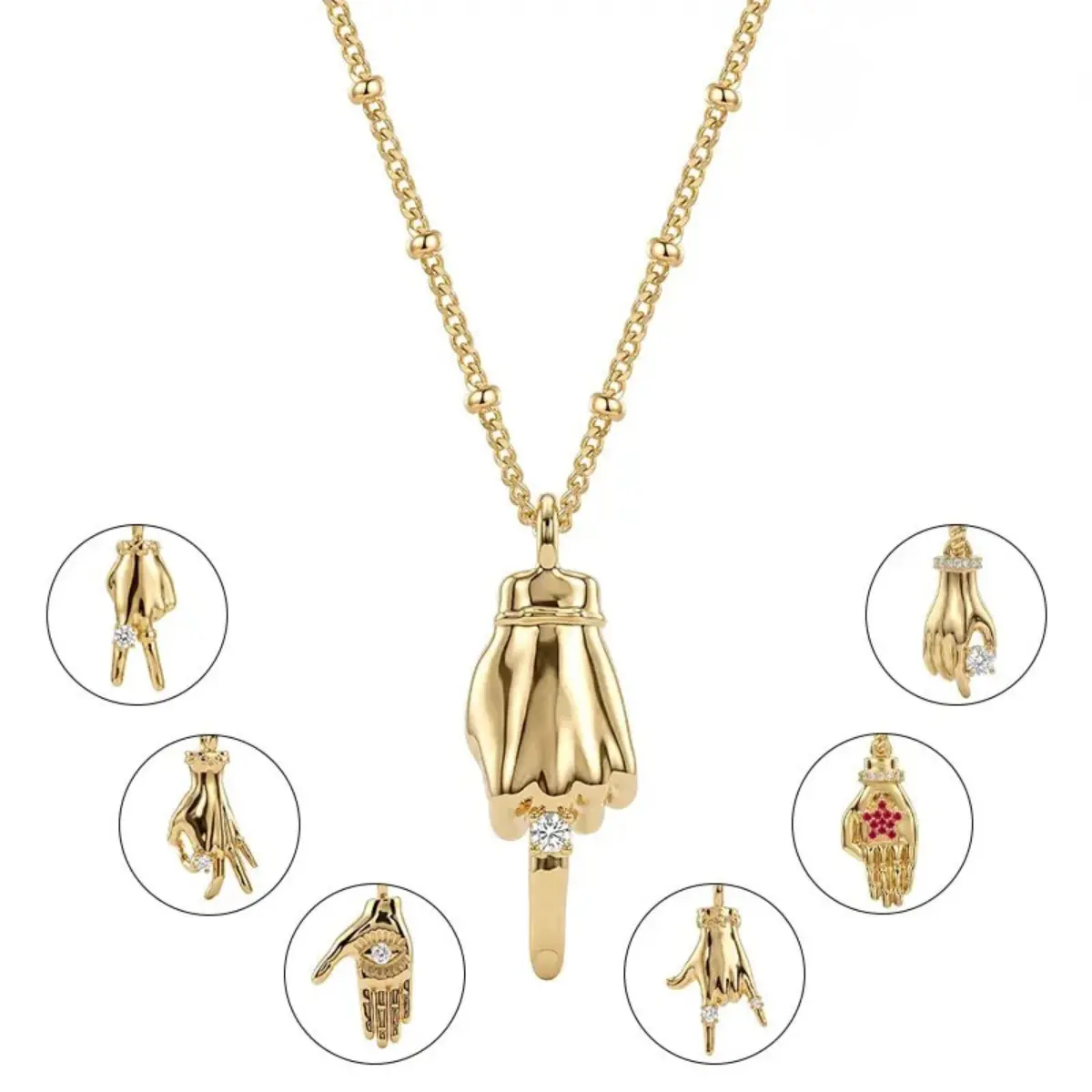 Women's Gold Pendant Bling Necklace - Hypoallergenic Adjustable Unisex Middle Finger/Victory Hand Gesture Cubic Zirconia Necklace, Fade-Resistant Gold Shine, Evil Eye Statement Jewelry for Festival Outfits, Gifts for Women Party Bag Gift
