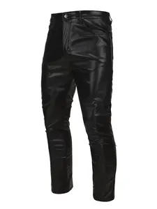 Men's Solid Color PU Leather Pants, Tight Fit Street Fashion, Casual Comfortable Pocket Long Pants, All Seasons Daily Wear, Casual Fitted Trousers