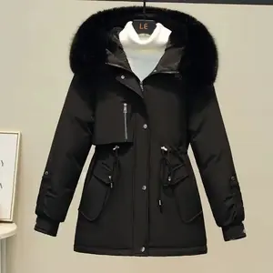 Women’s Winter Parka Coat, Wool-Lined Hooded Jacket, Fur Collar, Loose Fit, Thick Warm Snow Wear Fashionable Padded Parka Casual Womenswear