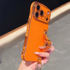 Love Pattern Wave Border Phone Case for iPhone 17 Pro Max 16 Pro 15 Plus 14 13 12, Shockproof Protective Cover with Wristband Stand, Premium Design, Shockproof Protector