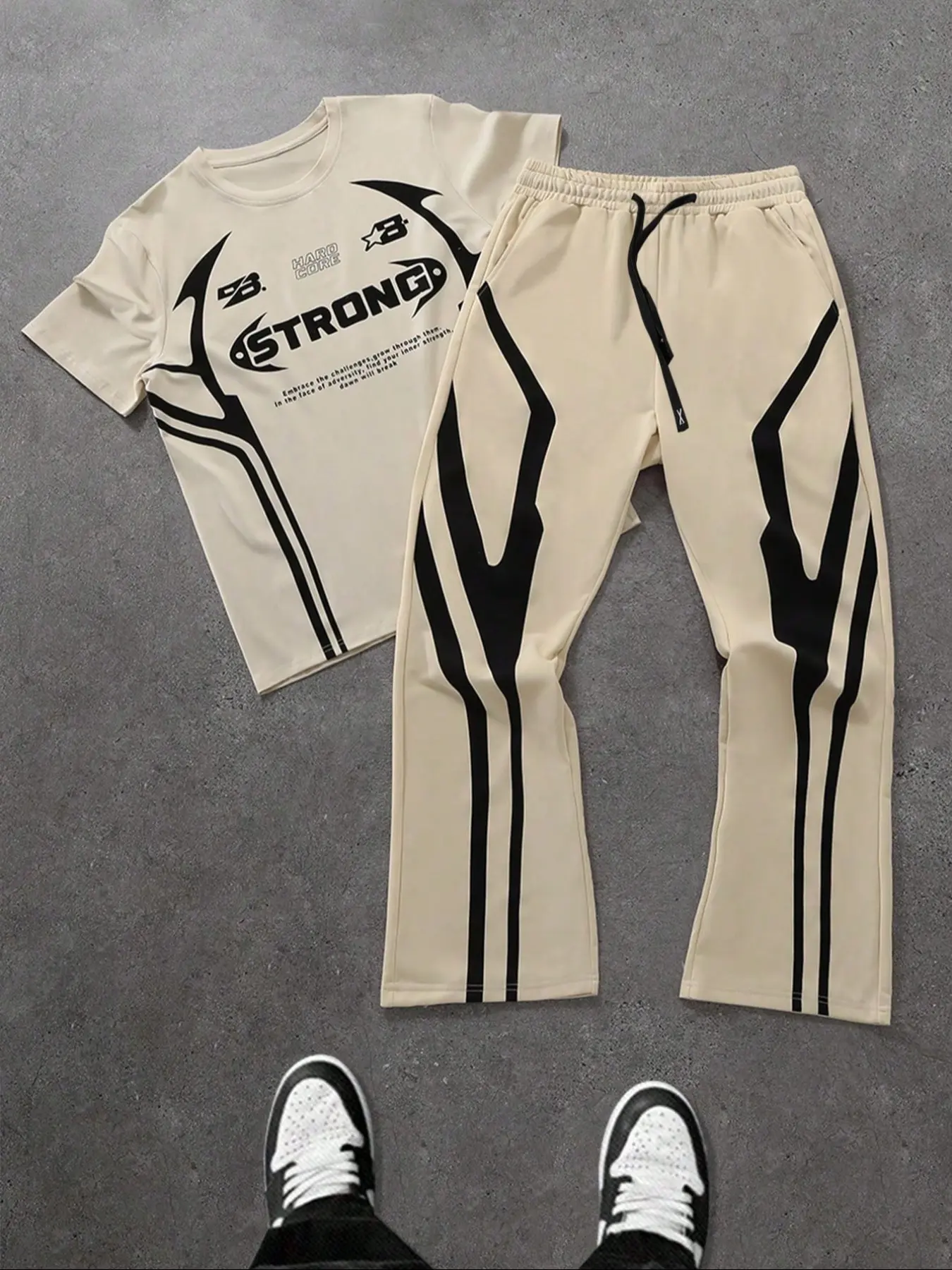 Men's Two-Piece Set Printed T-Shirt & Sports Pants, Casual Sports Style, Comfortable Breathable Fabric, All-Season Wear