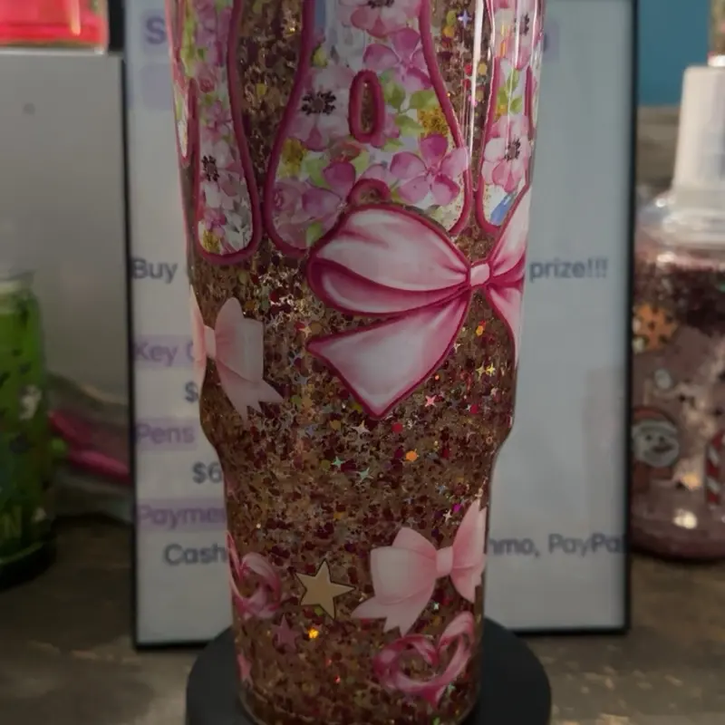 Mama Sparkly 40Oz Snowglobe Suspension Glitter Tumbler with Handle and Straw - Perfect for Beverages
