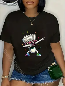 100% Cotton Unisex Funny Badminton Player Boys Men Women Shuttlecock Dab T-Shirt
