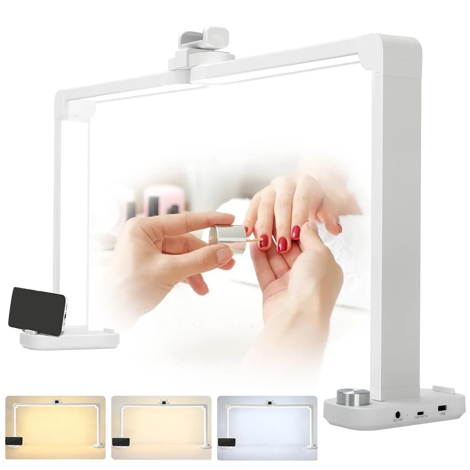Semicircle Nail Lamp with 456 LEDs, Super Large Foldable Square Nail Technician Lamp with Adjustable Brightness and Phone Holder, for Nail Art, Eyelash Extensions, Tattoo, Eyebrow, and Crafts (White)