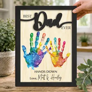 [Only Sign] Custom Hands Down Best Dad Ever Sign,Handprint Sign Fathers Day 2026 Gift,Celebrate Dad with Handprints,Father's Day Gift Birthday,Dad Gift