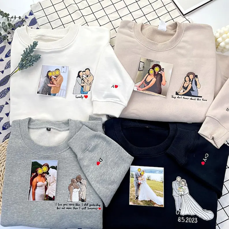 Custom Embroidered Sweatshirt Custom Embroidered Hoodie Custom Photo Portrait Custom Embroidered Shirt Family Faceless Portrait Gift Couple