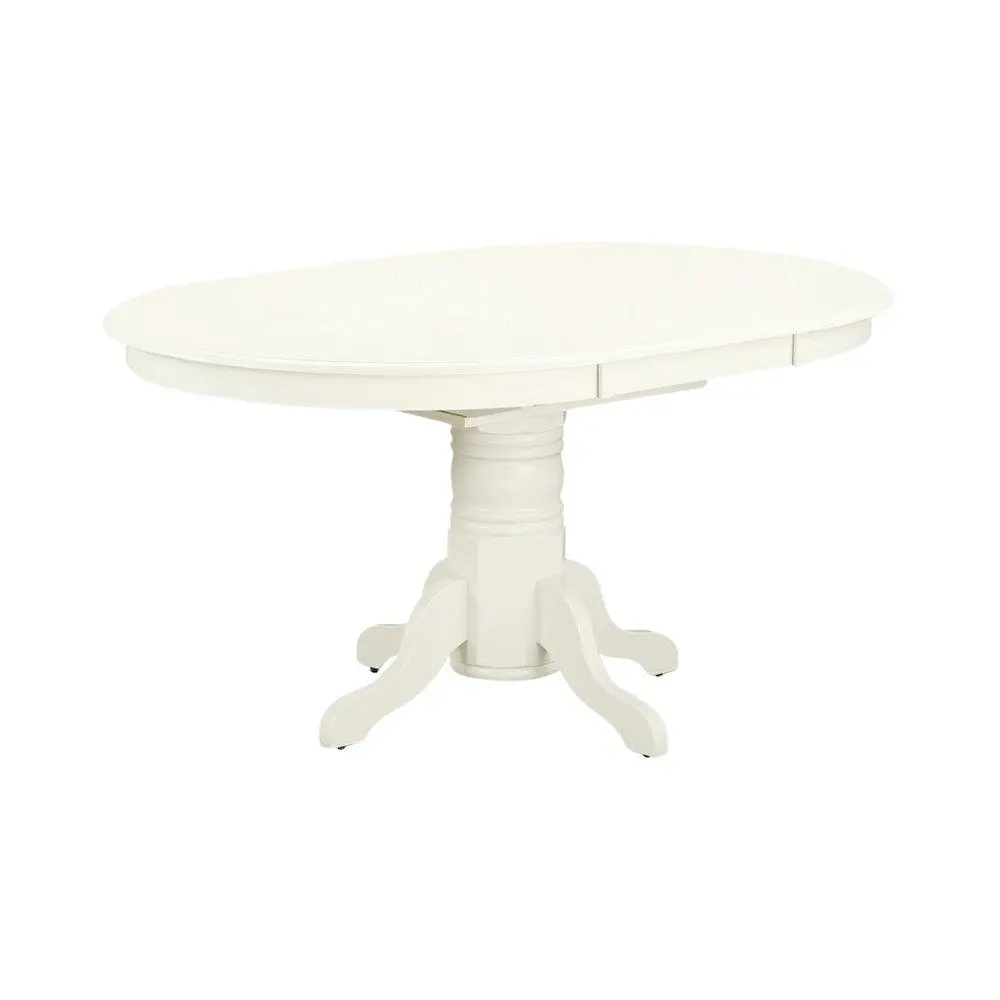 Traditional Classic Extendable Oval Dining Table - Linen White, Butterfly Leaf, Solid Wood Pedestal, Dining Tables