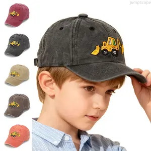 Adjustable Toddler Baseball Hat Excavator Embroidery Design Cute Kids Cap for Boys Girls Birthday Present Casual Outdoor