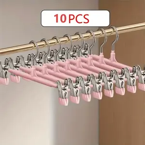 10pcs Adjustable Metal Hanging Clothes Hangers Set, Adjustable Hooks Hanger, Non-Slip Space Saving Design, Ideal for Pants & Dresses, Keeps Clothing Organized
