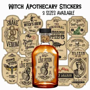 Witch Apothecary Labels - 10 PCs Potion Bottle Stickers, Vintage Aesthetic Halloween Stickers, Magic Potion