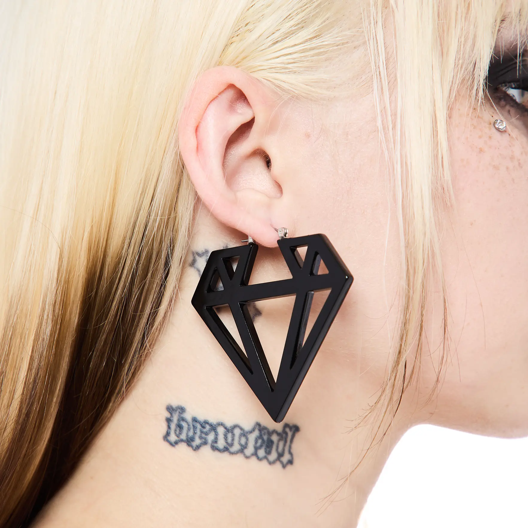 HeavenSent Icy Hoops in Black | Diamond Shape Acrylic Hoop Earrings With Stainless Steel Post