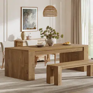 LITTLE TREE 70.9-Inch Rectangular Dining Table for 6-8, Farmhouse Wooden Kitchen Table, Large Dining Room Furniture with Sturdy Frame for Kitchen, Dining Room, Living Room