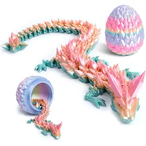 3D Printed Dragon Egg - 12 inch Dragon in Gemstone Egg, Easter Basket Stuffers, Flexible Fidget Toy, Executive Desk Pet, Figure Decor, Easter Egg (Rainbow)