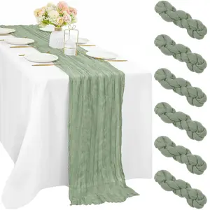 EMBER  6/12 Pcs Asparagus Cheesecloth Table Runner 10FT long, 35 x 120 Inches Gauze Boho Fabric Rustic Sheer Runner for Wedding Birthday Baby Shower Party Decor