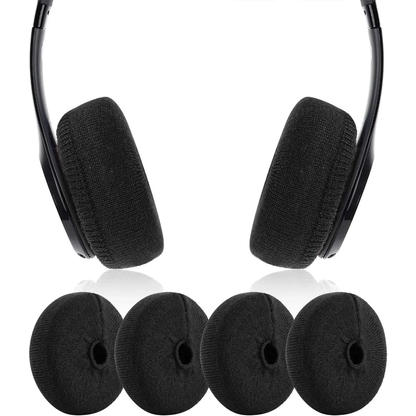 Earpads Sweater Cover Protectors with Knit Fabric for  Solo 3/2, Solo HD/Mixr/EP Headphones and Other Headsets with 1.57-3.14 Inch Ear Cushions [ 2 Pairs ] (Black)