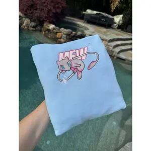 Mew Embroidered Sweater, Personal Anime Gift Hoodie, 90s Monster Stitched T-shirt, Pop Culture Aesthetic Crewneck