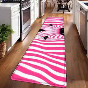 1PC， Pink and White Striped Zebra Patterned strip rugs, home décor, bathroom mats, entryway mats, bathroom non-slip mats, indoor entrance rugs, bedroom bedside mats, kitchen mats, hallway rugs, flannel sponge rugs, hallway runner rugs