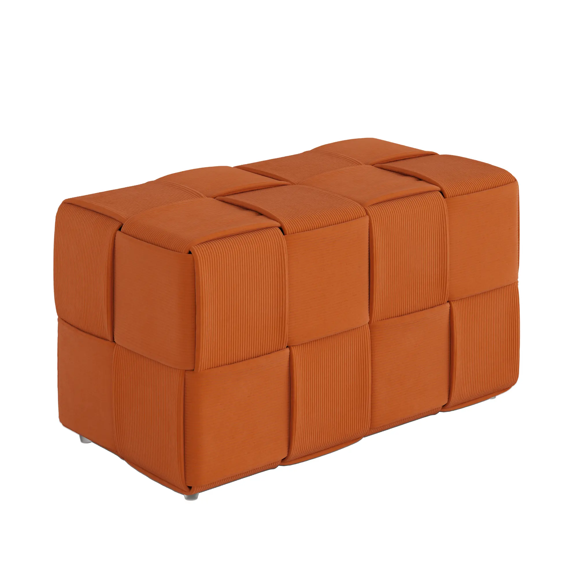 Square Corduroy Footrest Stool with Wood Frame, Medium-Soft Seat, Brown, 14.2x28.4x14.2 Inches, No Assembly Needed, Metal & Wood Construction