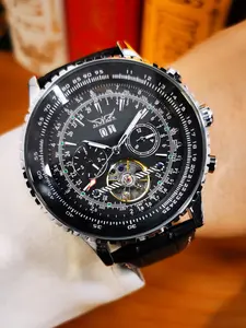 1pc Multifunctional Tourbillon Skeleton Automatic Mechanical Watch for Men Luminous Hands Small Dials Design Top Brand Leather Strap Fashion Business Casual Mens Watches Gifts With Box