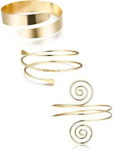 Arm Cuff Upper Arm Band for Women Gold Arm Cuff Bangle Bracelets Stackable Bracelets Adjustable Coil Swirl Armlet ArmBand Jewelry,3-4Pcs Trendy Stack Bangle