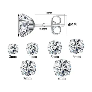 Cubic Zirconia Stud Earrings Set for Women and Men, 6 Pairs Sparkly Round Studs in 3mm 4mm 5mm 6mm 7mm 8mm, Sterling Silver Posts, Classic Minimal Earrings for Everyday Wear and Multiple Piercings cz