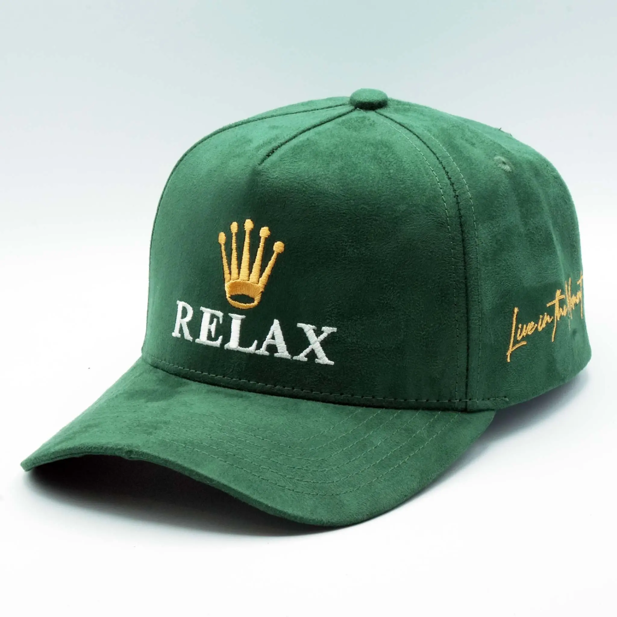 MOJA BASICS Relax Premium A-Frame Snapback Handcrafted Cap - Adjustable Stylish Hat, Full Suede Look, One Size Fits Most, USA Embroidery, Multiple Colors (Deep Green, Natural) - Premium Headwear, Men's Accessories, Mens Gifts