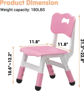 3 Level Height Adjustable Plastic  Chairs with Non-Slip Pads, Max Load 180 Lbs, Durable, Lightweight  Seats  Classroom & Home Use, 2 Pack
