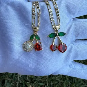 Cherry Necklace with Chain Light Orange Color - Gold-Tone Design Featuring Cherry Charms and Chain Accents