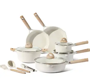 Carote Nonstick Pots and Pans Set,13pcs Induction Kitchen Cookware Sets White Granite