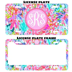 Colorful Floral Custom Monogram License Plate & Frame – Stylish Car Accessories Set for Hunters & Outdoor Lovers, Truck Car Tags, Gifts for Him, Tag for Car, Car Accessories