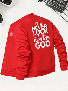 This Is Never Luck but God's Letter Print Casual Stand Collar Fitted Men's Jacket, Spring & Fall Fashionable Zip Outerwear