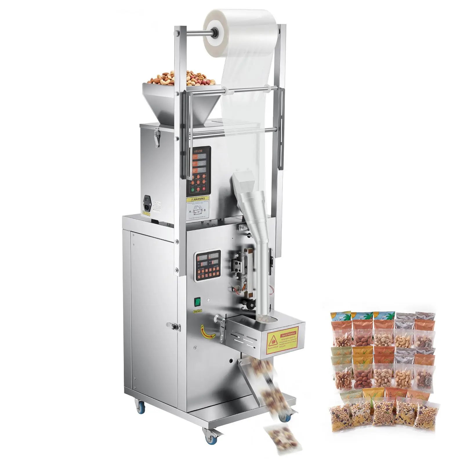 VEVOR Powder Filling and Sealing Machine, 1-99.9g(0.002-0.22lbs) Automatic Particle Granule Packaging Machine, Stainless Steel, Weighing Filling Sealing, for Coffee Beans, Grains, Tea, Spices, Silver