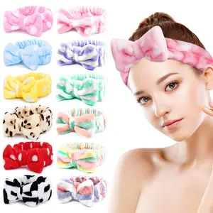 12pcs Spa Headband Bulk, Coral Fleece Makeup Headband Cosmetic Headband, Lovely Face Washing Headband Shower Headbands Headwraps, Soft Bowknot Spa Hair Band Spa Birthday Party Supplies for Women