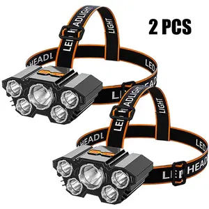 2 Pack Rechargeable LED Headlamp, 4 Lighting Modes IPX Waterproof Forehead Flashlight, Adjustable Elastic Headband Hard Hat Head Light for Adults, Ideal for Camping, Hiking, Night Running & Working Repair