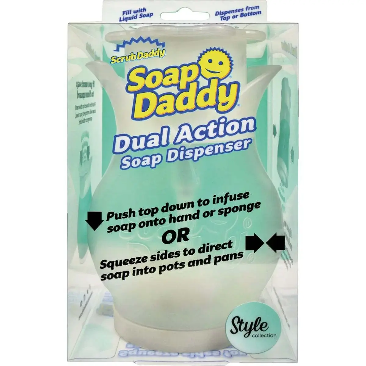 Scrub Daddy Refillable Dish Washing Liquid Dispenser Soap Daddy, Clear and BPA Free Plastic, Dual Action Pump and Squeeze, 13.25 Fl. Oz., 1 Count