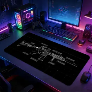 Tactical Gun Blueprint FPS Shooting Game Large Desk Mat, XXL Extended Gaming Mouse Pad,Non-Slip Rubber Base with Stitched Lock Edge, Washable Desktop Pad for Home Office Gaming Setup, Ideal Gift for FPS Gamers & Tactical Shooting Fans, Computer Desk Mat