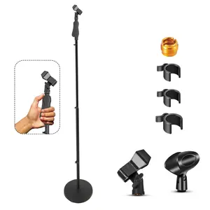 5 Core Microphone Stand Universal Floor Height Adjustable 35 to 57" Round Base Mic Stands Quick Setting Lock-Tight Knob w 5/8 Thread Adapter