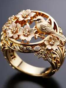 Elegant Cubic Zirconia Bird Flower Ring for Women Charm Retro Golden Ring Daily Party Jewelry Birthday Anniversary Mother's Day Gift Princess Rings