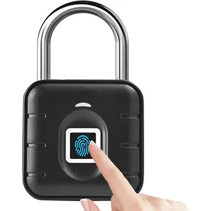 Fingerprint Padlock, Locker Lock, Keyless Biometric Padlock Outdoor Fingerprint Lock Combination Gate Locks for Gym Storage USB Rechargeable - Black Waterproof
