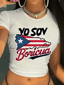 Yo Soy Boricua Crop Top - Puerto Rico Flag Map Graphic Pride T-Shirt Summer Womenswear