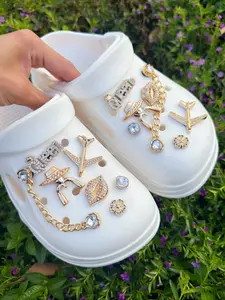 Elegant Women's Shoe Decorations Set, Queen Letter Diamond Lips Flowers Airplane Alloy Chain Hole Shoes DIY Accessories Rhinestone Shoes Charms Shoe Embellishment Set