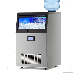 Garvee Commercial Ice Machine, 100 LBS/24h Ice Maker with 2 Water Inlet Modes, 50Pcs/Cycle, 33 LBS Storage Bin, Ice Machine for Home Bar, Coffee Shop, Business