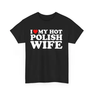 Men's Cotton Knit Shortsleeve Round Neck Sporty Sports Top - Casual Streetwear Fabric Shirt, Funny Couple Gift with "I Love My Hot Wife" & "I Heart My Wife" Designs